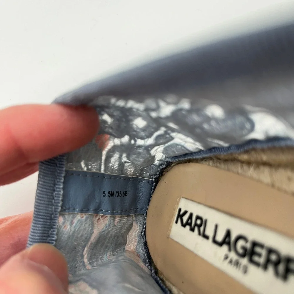 Karl Lagerfeld Paris Blue Lace Espadrille Flats Womens Size 5.5M‎ 35.5B Slip On